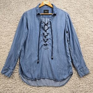 Rails Top Womens Medium Blue Raquel Chambray Lace Up Front Tencel Boho Hippie